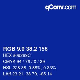 カラーコード: RGB 9.9 38.2 156 | qconv.com