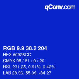 カラーコード: RGB 9.9 38.2 204 | qconv.com
