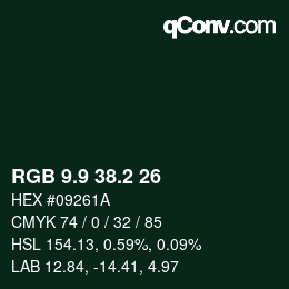 カラーコード: RGB 9.9 38.2 26 | qconv.com
