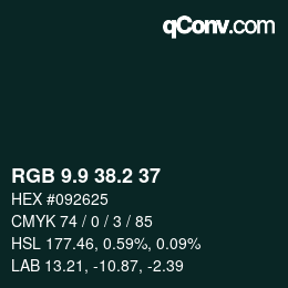 Color code: RGB 9.9 38.2 37 | qconv.com
