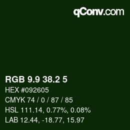 Color code: RGB 9.9 38.2 5 | qconv.com