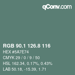 カラーコード: RGB 90.1 126.8 116 | qconv.com