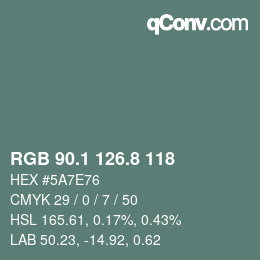 カラーコード: RGB 90.1 126.8 118 | qconv.com