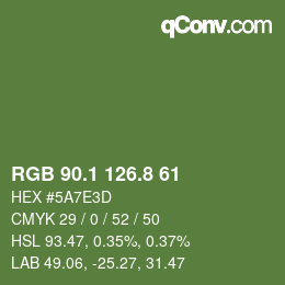 Color code: RGB 90.1 126.8 61 | qconv.com