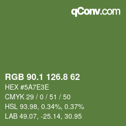 Color code: RGB 90.1 126.8 62 | qconv.com