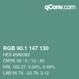 カラーコード: RGB 90.1 147 130 | qconv.com