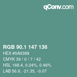カラーコード: RGB 90.1 147 136 | qconv.com