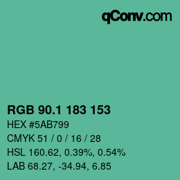 カラーコード: RGB 90.1 183 153 | qconv.com