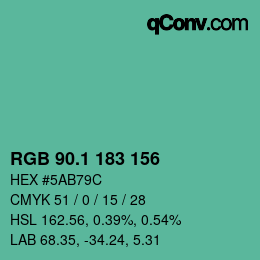 カラーコード: RGB 90.1 183 156 | qconv.com