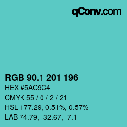 カラーコード: RGB 90.1 201 196 | qconv.com