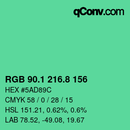 カラーコード: RGB 90.1 216.8 156 | qconv.com