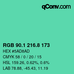 カラーコード: RGB 90.1 216.8 173 | qconv.com