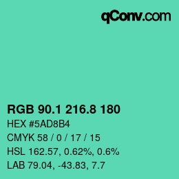 カラーコード: RGB 90.1 216.8 180 | qconv.com