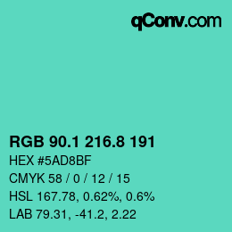 カラーコード: RGB 90.1 216.8 191 | qconv.com