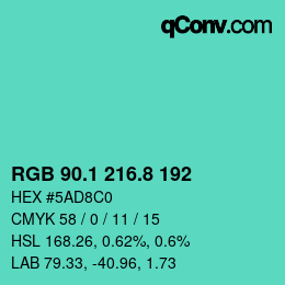 カラーコード: RGB 90.1 216.8 192 | qconv.com