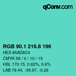 カラーコード: RGB 90.1 216.8 196 | qconv.com