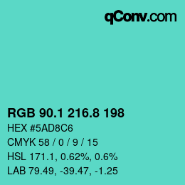 カラーコード: RGB 90.1 216.8 198 | qconv.com