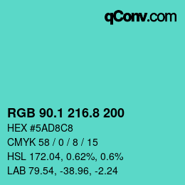 カラーコード: RGB 90.1 216.8 200 | qconv.com