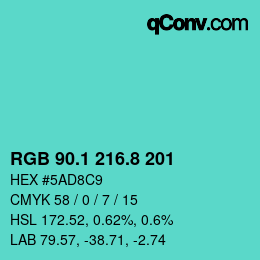 カラーコード: RGB 90.1 216.8 201 | qconv.com