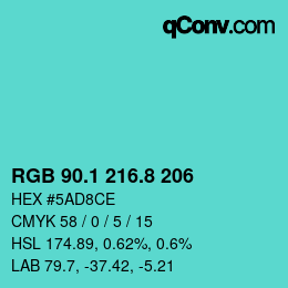 カラーコード: RGB 90.1 216.8 206 | qconv.com