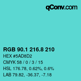 カラーコード: RGB 90.1 216.8 210 | qconv.com