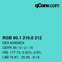 Color code: RGB 90.1 216.8 212 | qconv.com