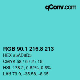 カラーコード: RGB 90.1 216.8 213 | qconv.com