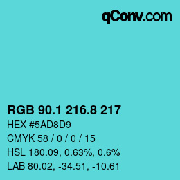 Color code: RGB 90.1 216.8 217 | qconv.com