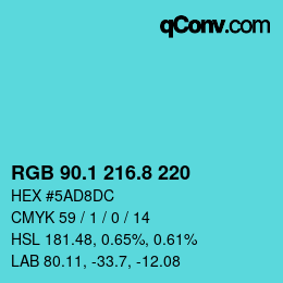 カラーコード: RGB 90.1 216.8 220 | qconv.com