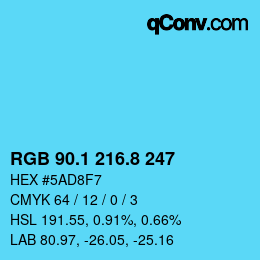 カラーコード: RGB 90.1 216.8 247 | qconv.com