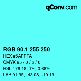 カラーコード: RGB 90.1 255 250 | qconv.com