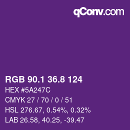 カラーコード: RGB 90.1 36.8 124 | qconv.com