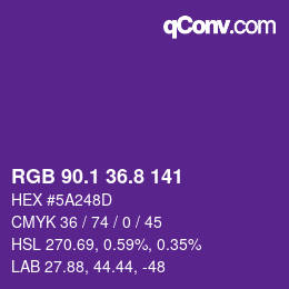カラーコード: RGB 90.1 36.8 141 | qconv.com