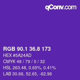 カラーコード: RGB 90.1 36.8 173 | qconv.com