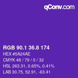 カラーコード: RGB 90.1 36.8 174 | qconv.com