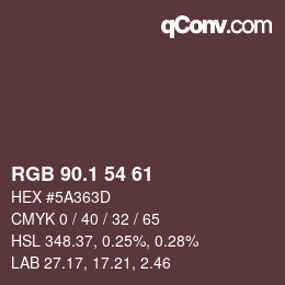 カラーコード: RGB 90.1 54 61 | qconv.com