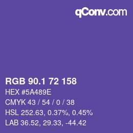 カラーコード: RGB 90.1 72 158 | qconv.com