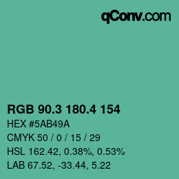 カラーコード: RGB 90.3 180.4 154 | qconv.com