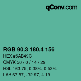 カラーコード: RGB 90.3 180.4 156 | qconv.com