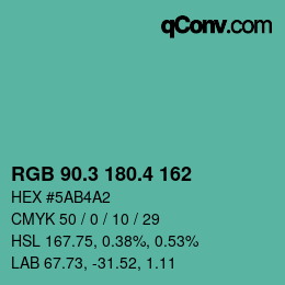カラーコード: RGB 90.3 180.4 162 | qconv.com
