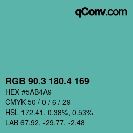 カラーコード: RGB 90.3 180.4 169 | qconv.com