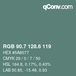 カラーコード: RGB 90.7 128.6 119 | qconv.com
