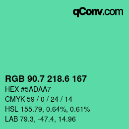 カラーコード: RGB 90.7 218.6 167 | qconv.com
