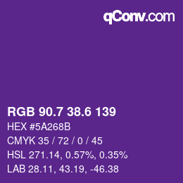 カラーコード: RGB 90.7 38.6 139 | qconv.com
