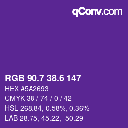 カラーコード: RGB 90.7 38.6 147 | qconv.com