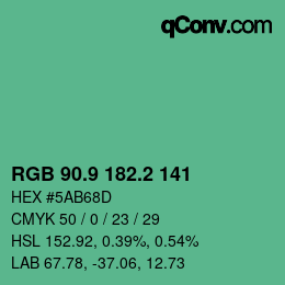 カラーコード: RGB 90.9 182.2 141 | qconv.com