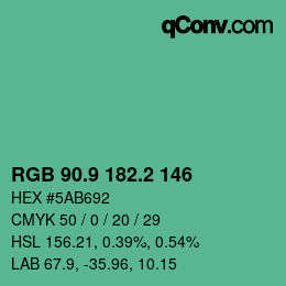 カラーコード: RGB 90.9 182.2 146 | qconv.com
