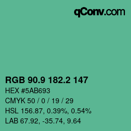 カラーコード: RGB 90.9 182.2 147 | qconv.com