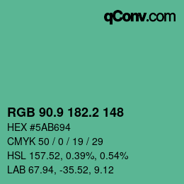カラーコード: RGB 90.9 182.2 148 | qconv.com