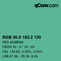 カラーコード: RGB 90.9 182.2 150 | qconv.com